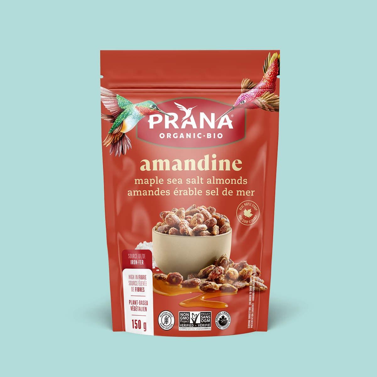 PRANA AMANDINE MAPLE ALMONDS, 150G