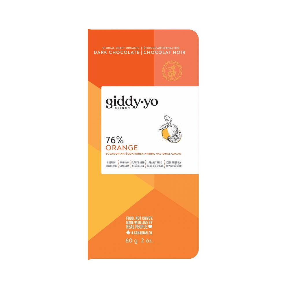 GIDDY YO DARK CHOC BAR ORANGE - 76% / 60g