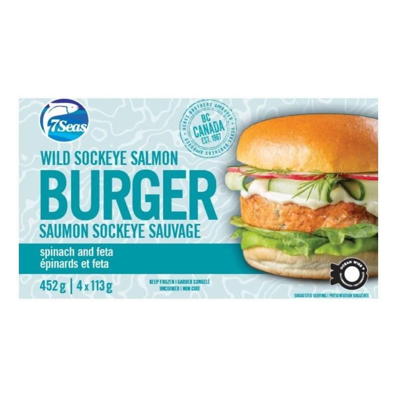 SALMON BURGER PATTIES - SPINACH & FETA / 4 x 113g