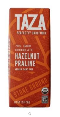 TAZA DARK CHOC BAR HAZELNUT 70g