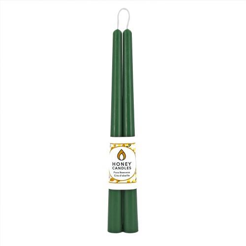 HONEY CANDLES BEESWAX TAPER GREEN, 12" PAIR