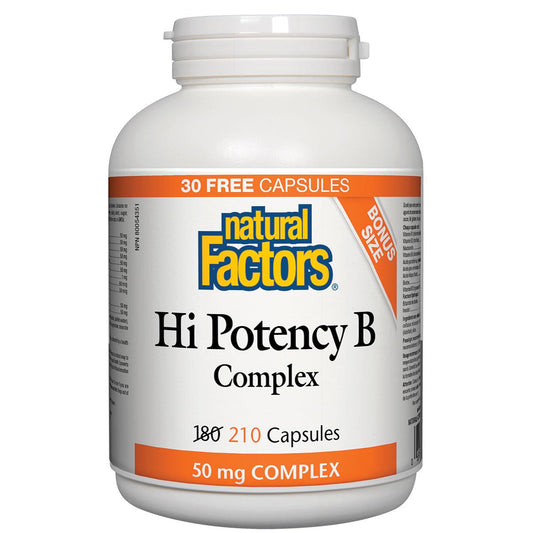 Natural Factors Hi Potency B Complex, 50mg, Bonus Size (210 Caps)