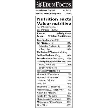 EDEN ORGANIC PINTO BEANS NO SALT, 398ML