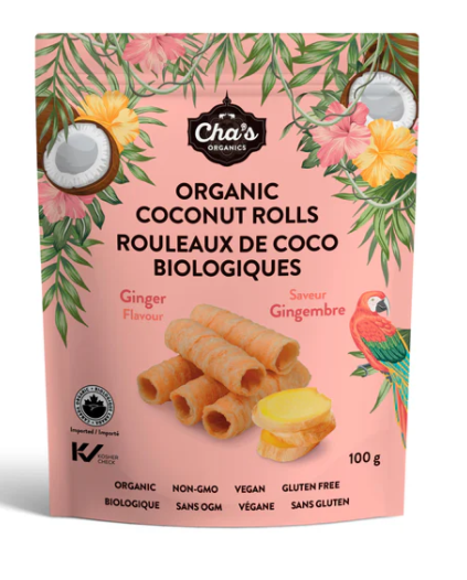 CHA'S ORG COCONUT ROLLS GINGER 100G
