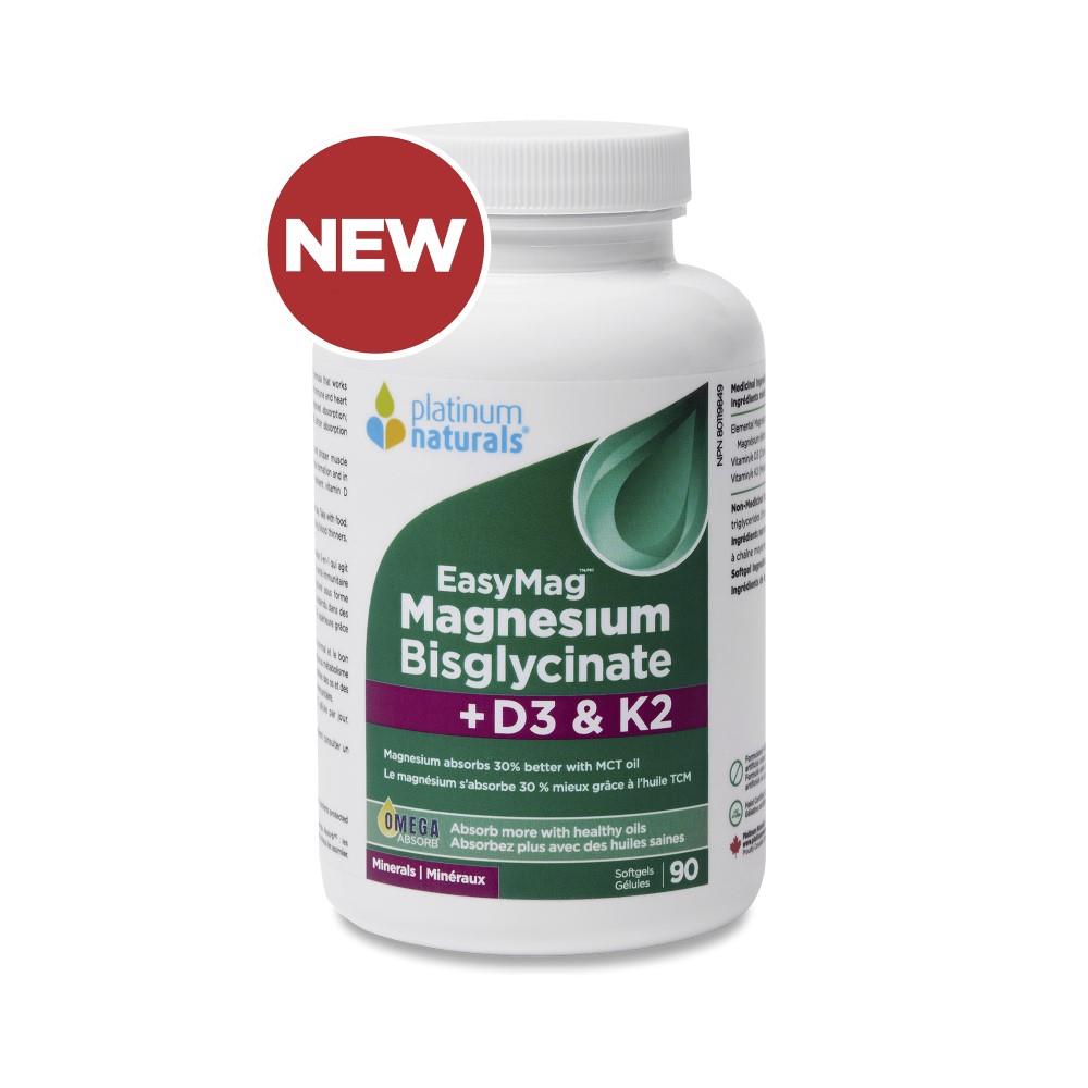 PLATINUM EASYMAG MAGNESIUM BISGLYCINATE + D3 & K2 - 90 SGELS