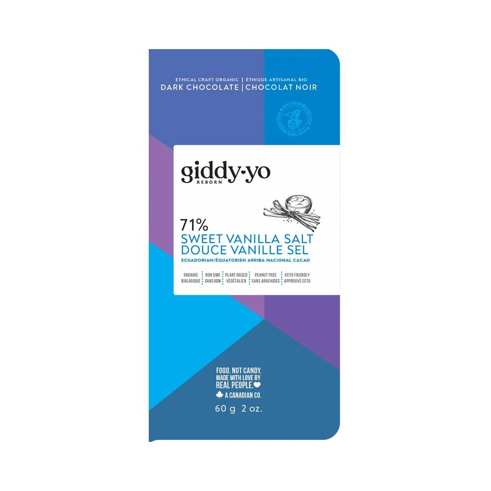 GIDDY YO DARK CHOC BAR SWEET VANILLA SALT - 71% / 60g