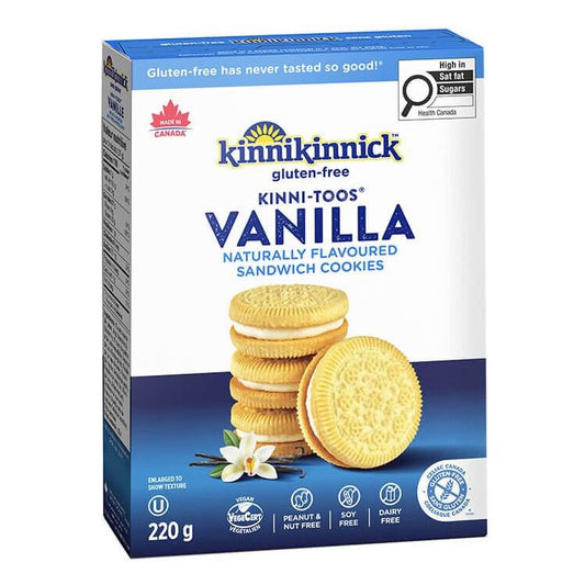 KINNIKINNICK COOKIES VANILLA SANDWICH, 220G