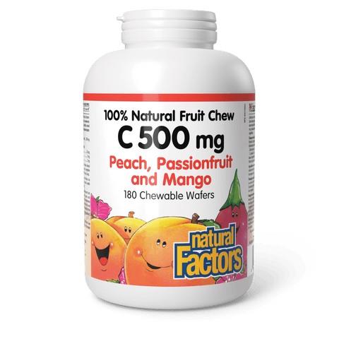 Vitamin C 100% Natural Fruit Chew (Peach, Passionfruit, Mango), 500mg, 180 Chewables