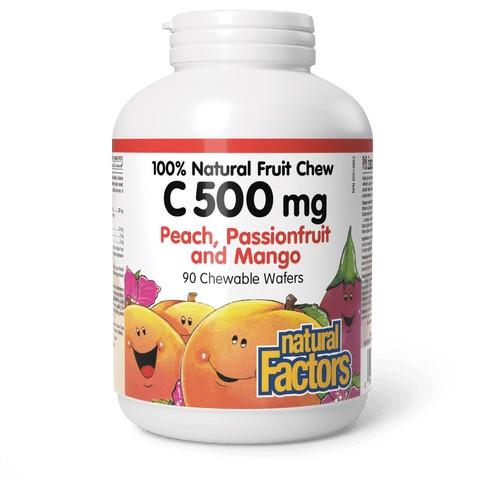 Vitamin C 100% Natural Fruit Chew (Peach, Passionfruit, Mango) 500mg, 90 Chewables