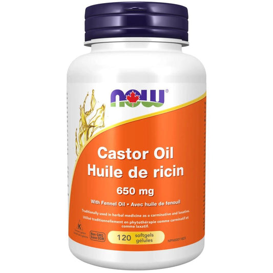 NOW CASTOR OIL w FENNEL OIL - 650mg / 120 SGELS