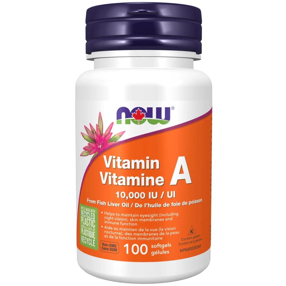 NOW VITAMIN A CAPSULES - 10,000IU / 100 SGELS