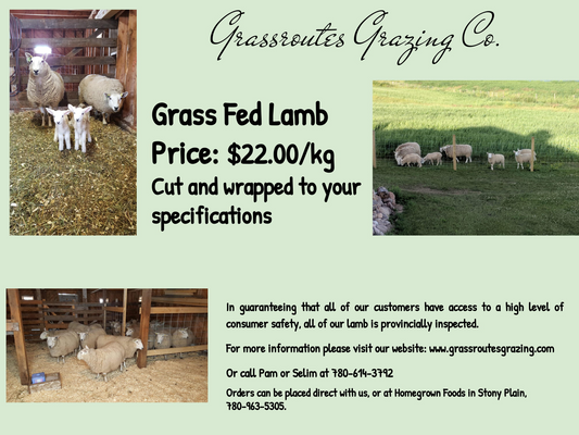 LAMB - SPECIAL ORDERS DEPOSIT ONLY.  PRICE OF WHOLE LAMB IS $22.00 PER KG