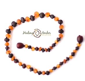 Healing Amber Baltic Amber Necklace, Unpolished duo colours - 11"