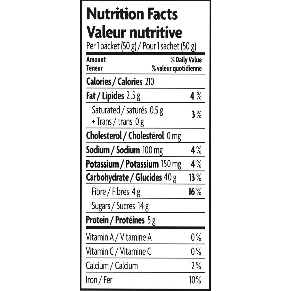 Natures Path Instant Oatmeal Apple Nutritional Panel
