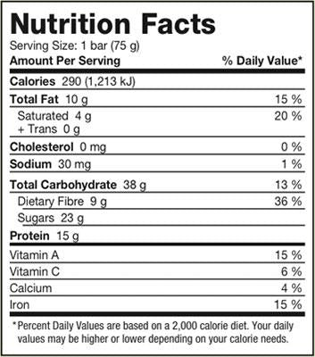 Natural Factors Whole Earth & Sea Organic Protein Bar 15g (Chocolate), Nutritional Information