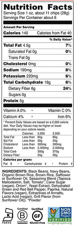 BEANFIELDS BEAN and RICE CHIPS, NACHO, Nutritional Information