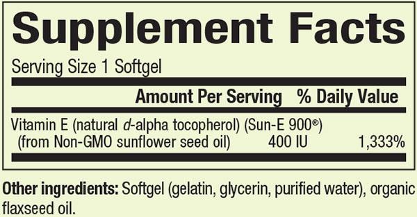 Natural Factors Whole Earth & Sea Sunflower Vitamin E, 400IU, Label