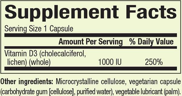 Natural Factors Whole Earth & Sea Vegan Vitamin D3, 1000IU, Label