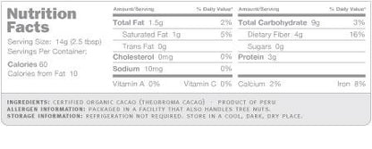 Navitas Organic Cacao Powder - Label - Homegrown Foods, Stony Plain