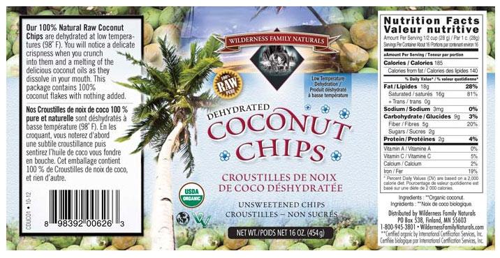 Wilderness Family Naturals Organic Coconut Chips - label - Homegrown Foods, Stony Plain