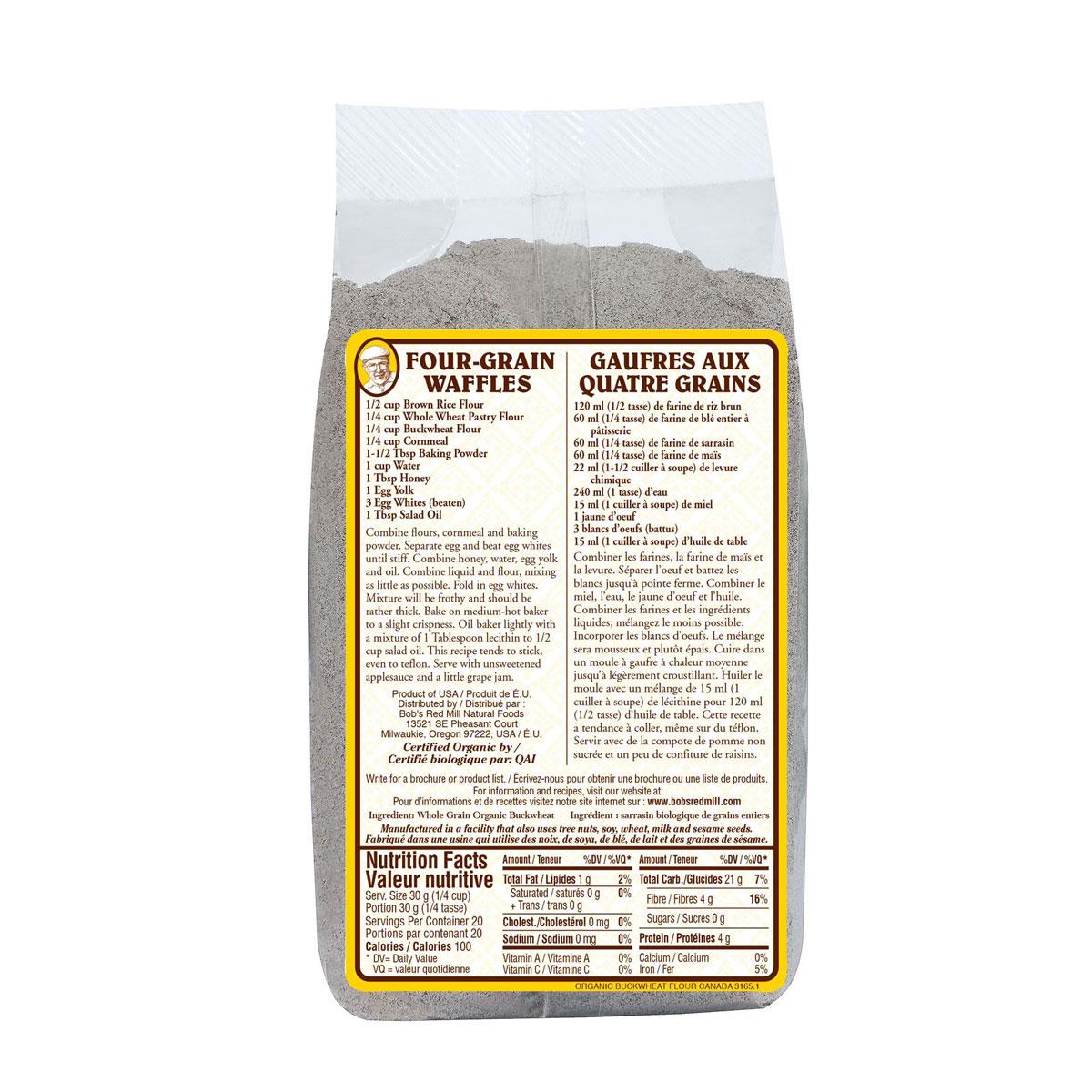 Bob's Red Mill Buckwheat Flour Nutritional Panel