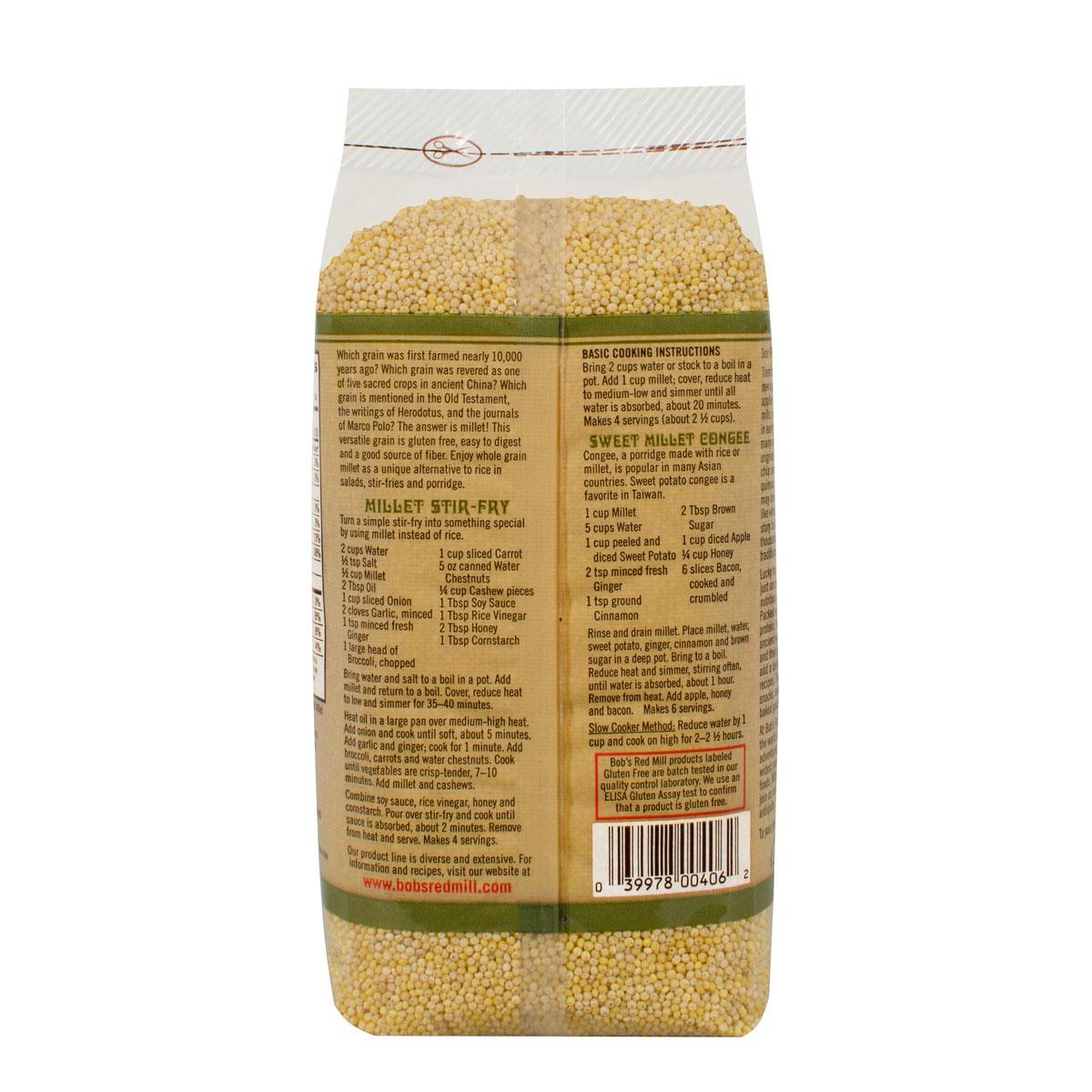 Bob's Red Mill Whole Grain Millet Nutritional Panel