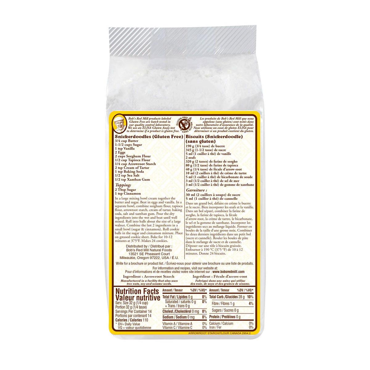 Bob's Red Mill Arrowroot Starch/Flour Nutritional Panel