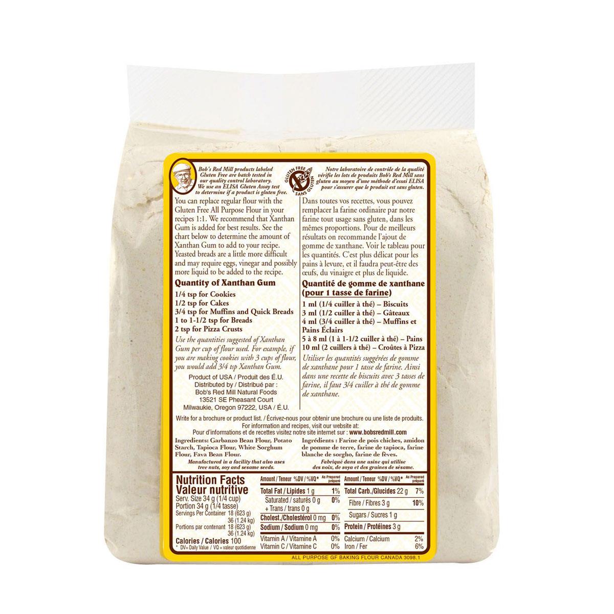 Bob's Red Mill All Purpose Flour Nutritional Panel