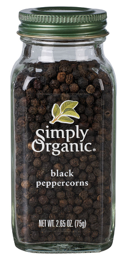 SIMPLY ORGANIC SPICES BLACK PEPPERCORNS, 75G