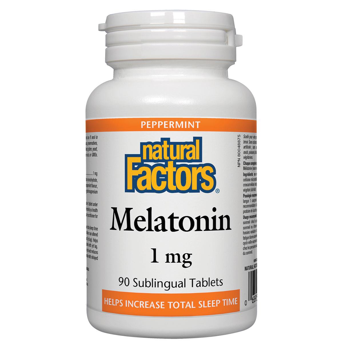 Natural Factors Melatonin (Peppermint), 1mg, 90 Sublingual Tablets