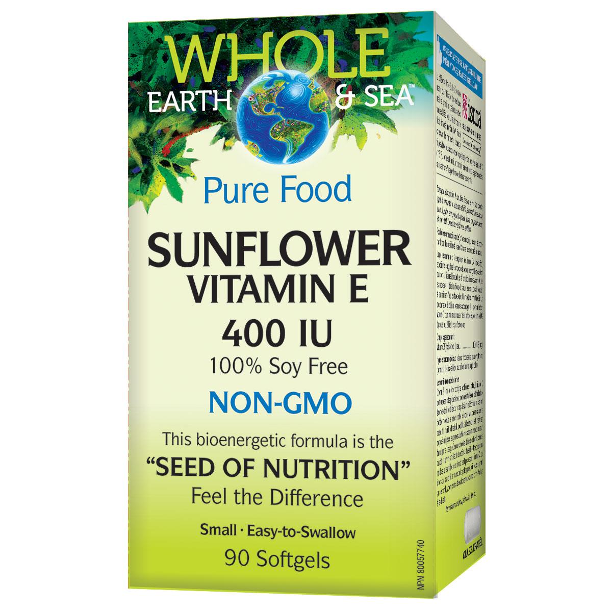 Natural Factors Whole Earth & Sea Sunflower Vitamin E, 400IU, 90 Softgels