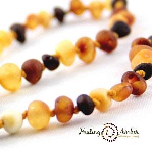Raw Amber Baltic Amber Necklace, Unpolished multi coloured - 11"
