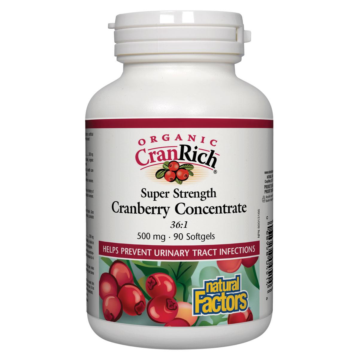 Natural Factors CranRich Super Strength Organic Cranberry Concentrate, 500mg, 90 Softgels