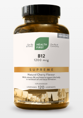 Health First B12 Supreme with B6 and Folic Acid, 1200mcg 120 Lozenges (Cherry Flavour)