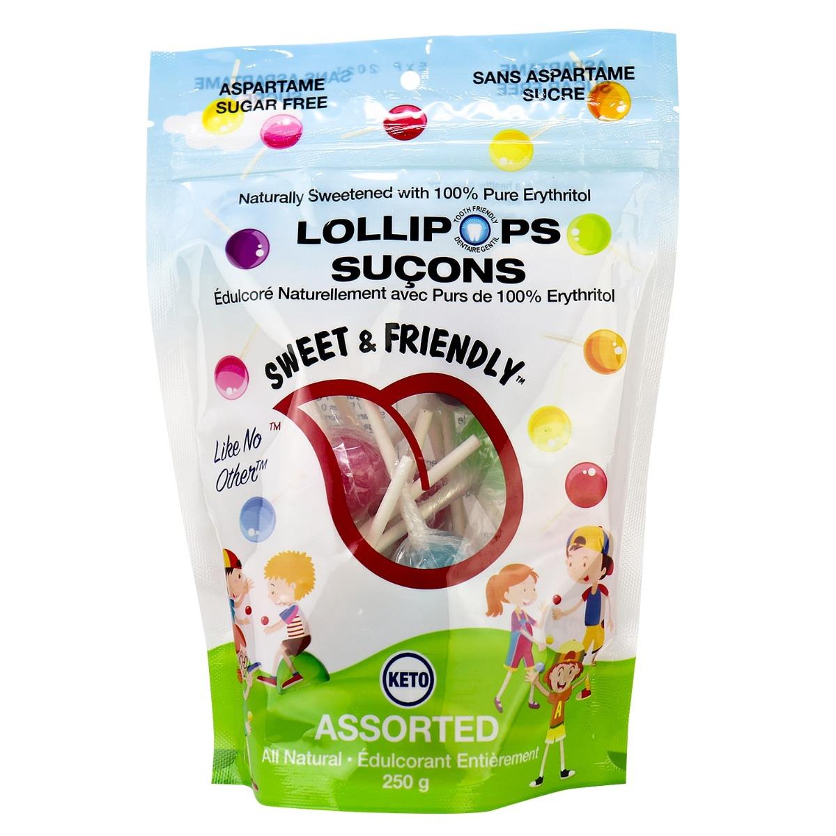 SWEET & FRIENDLY LOLLIPOPS SUGAR FREE / ERYTHRITOL 250 G