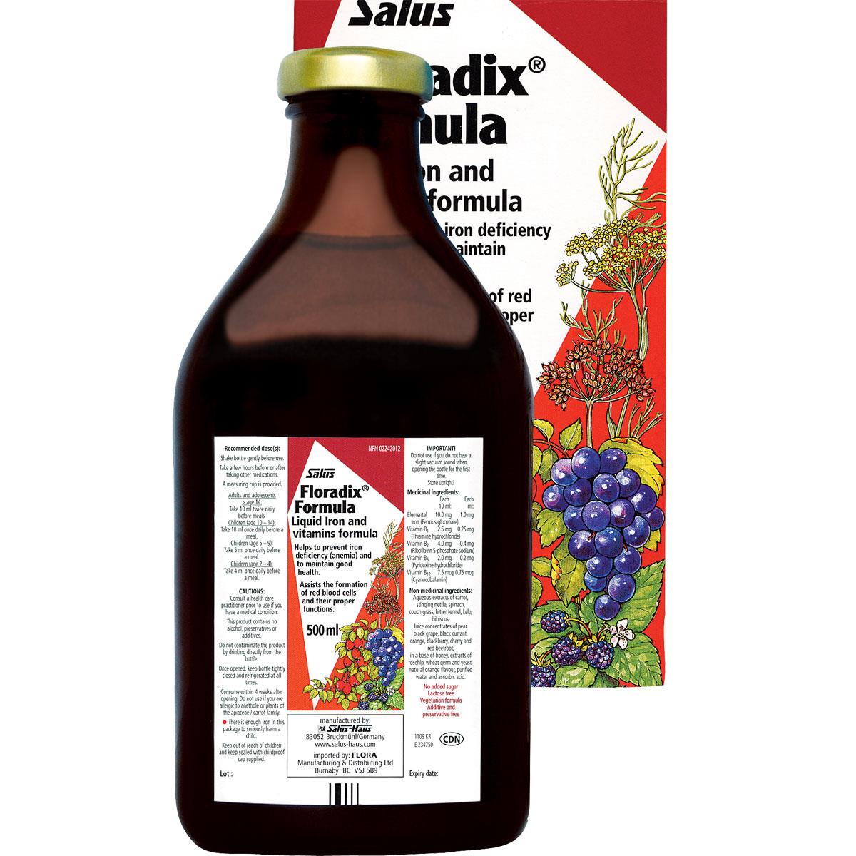 Salus Floradix Liquid Iron Formula - 500ml - Homegrown Foods, Stony Plain