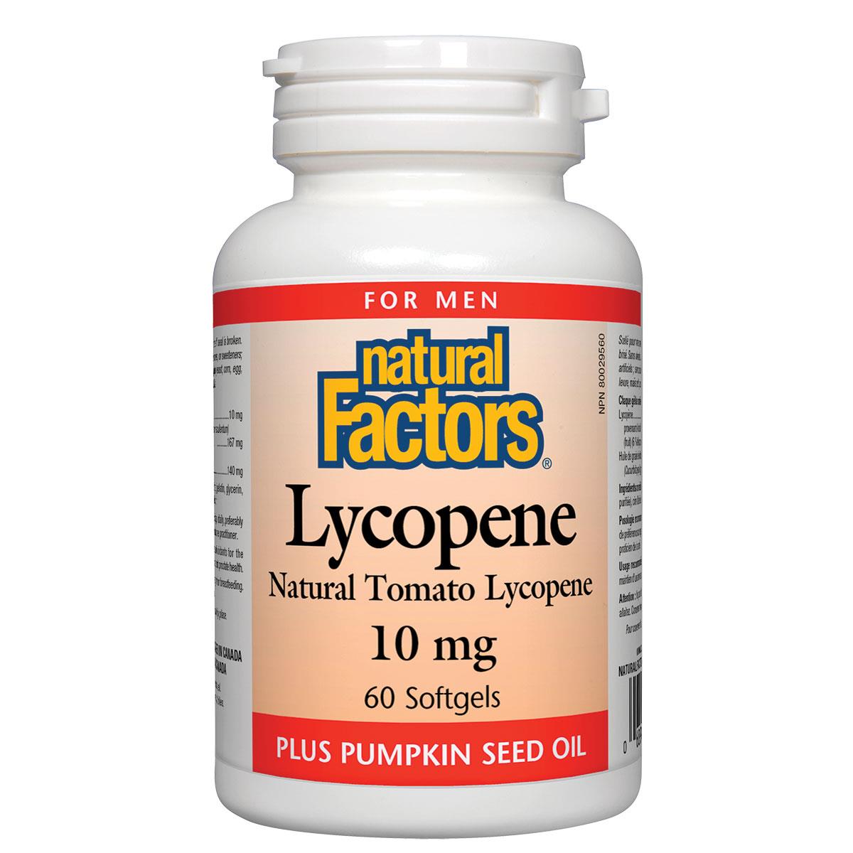 Natural Factors Lycopene, 10mg, 60 Softgels with Pumpkin Seed Oil
