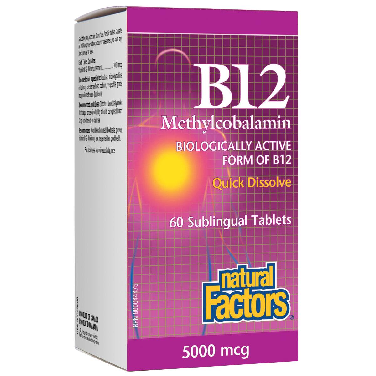 Natural Factors B12 Methylcobalamin, 5000mcg - 60 Sublingual Tabs - Homegrown Foods, Stony Plain