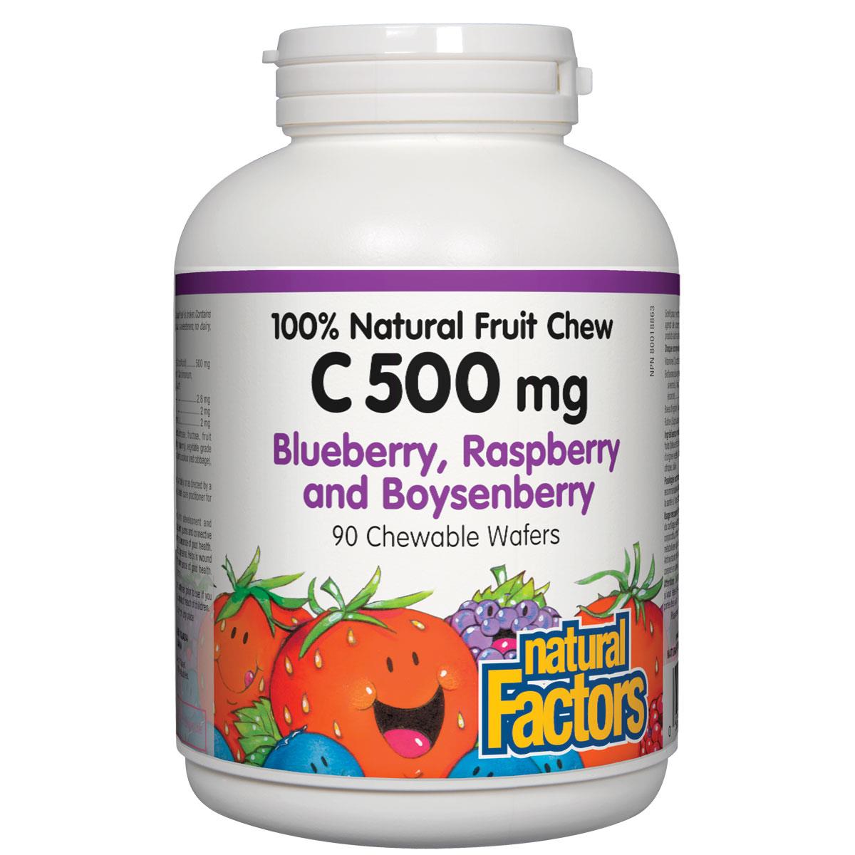 Natural Factors Vitamin C 100% Natural Fruit Chew (Berry Flavour), 500mg, 90 Chewables