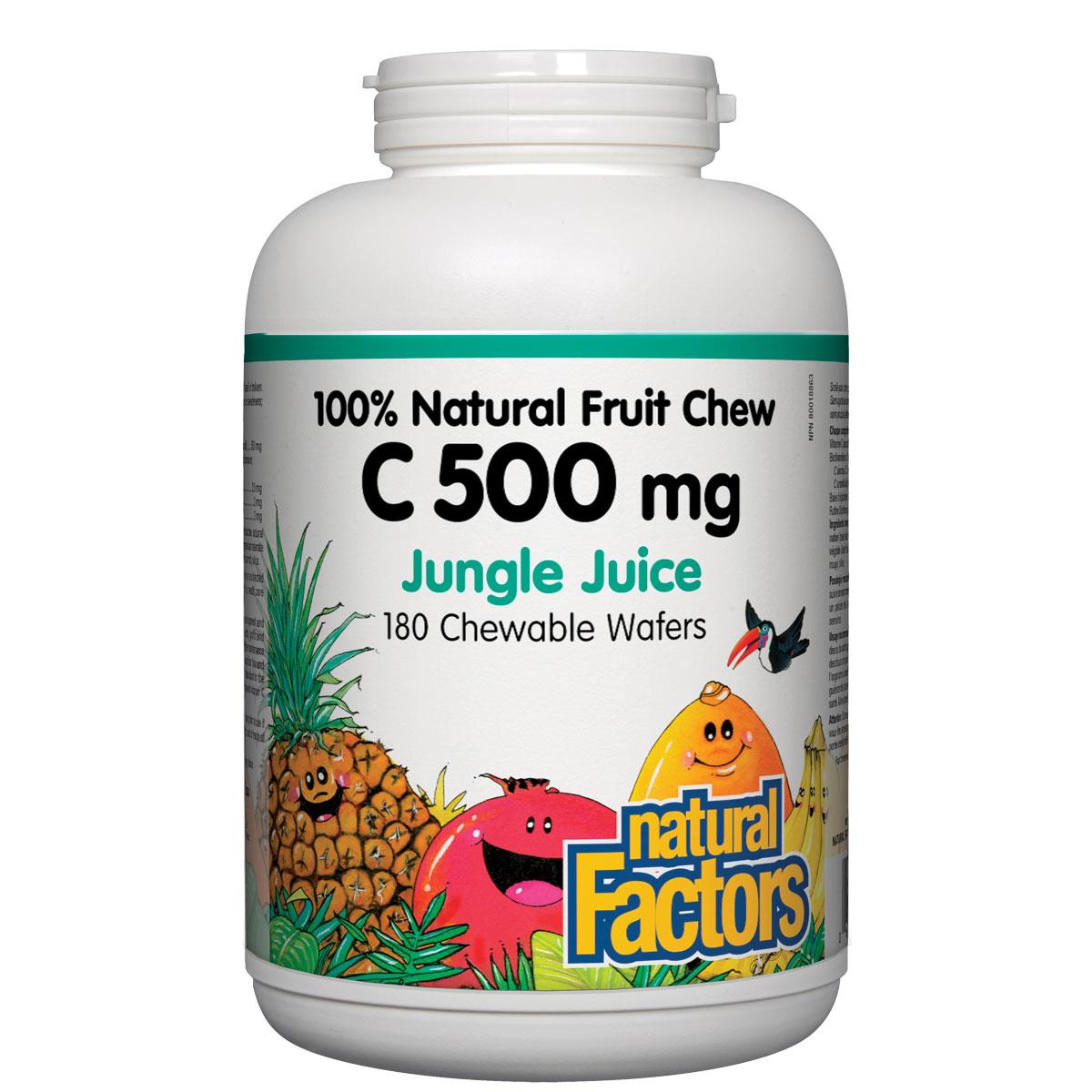 Natural Factors Vitamin C 100% Natural Fruit Chew (Jungle Juice Flavour), 500mg, 90 Chewables