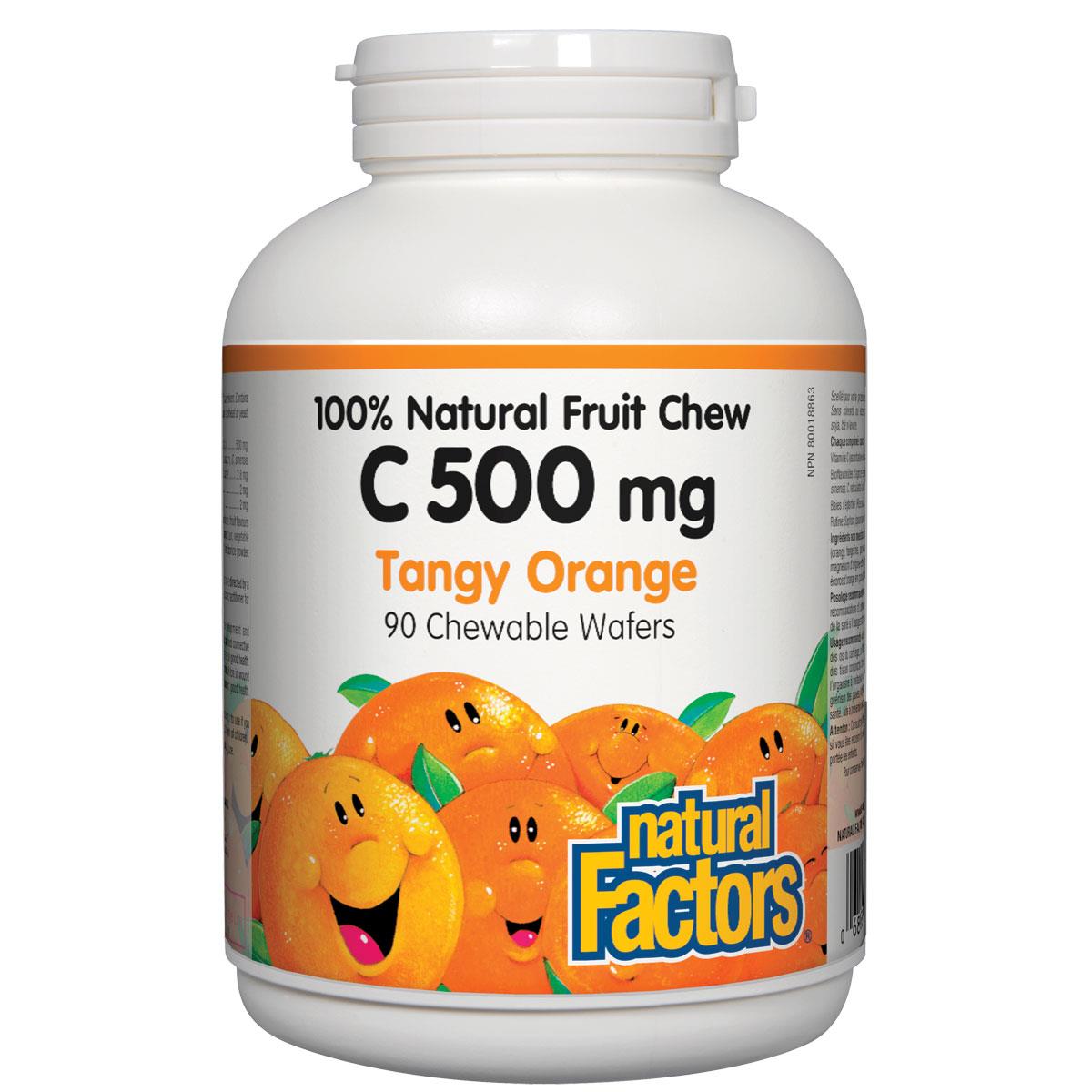Natural Factors Vitamin C 100% Natural Fruit Chew (Tangy Orange Flavour), 500mg, 90 Chewables