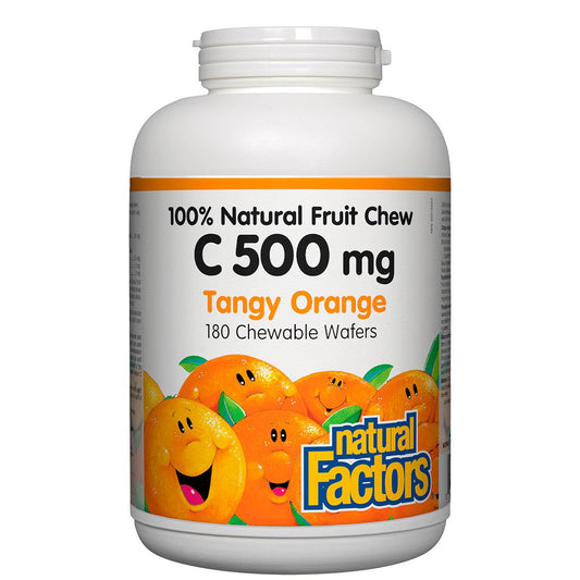 Natural Factors Vitamin C 100% Natural Fruit Chew (Tangy Orange Flavour), 500mg, 180 Chewables
