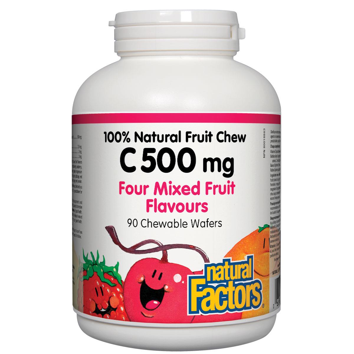 Natural Factors Vitamin C 100% Natural Fruit Chew (Mixed Fruit Flavour), 500mg, 90 Chewables
