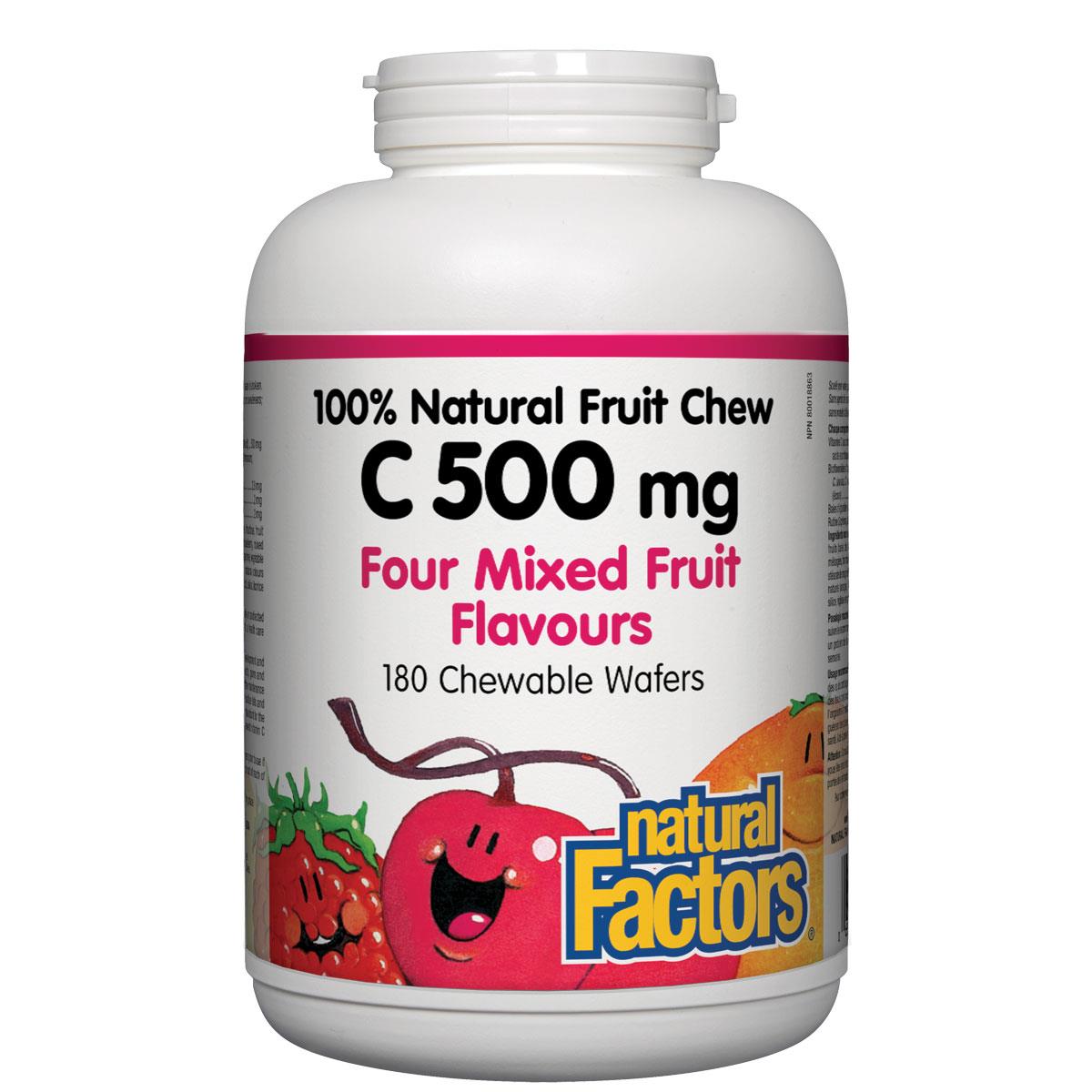 Natural Factors 100% Natural Vitamin C 500mg (Four Mixed Fruit Flavour), 180 Chewables