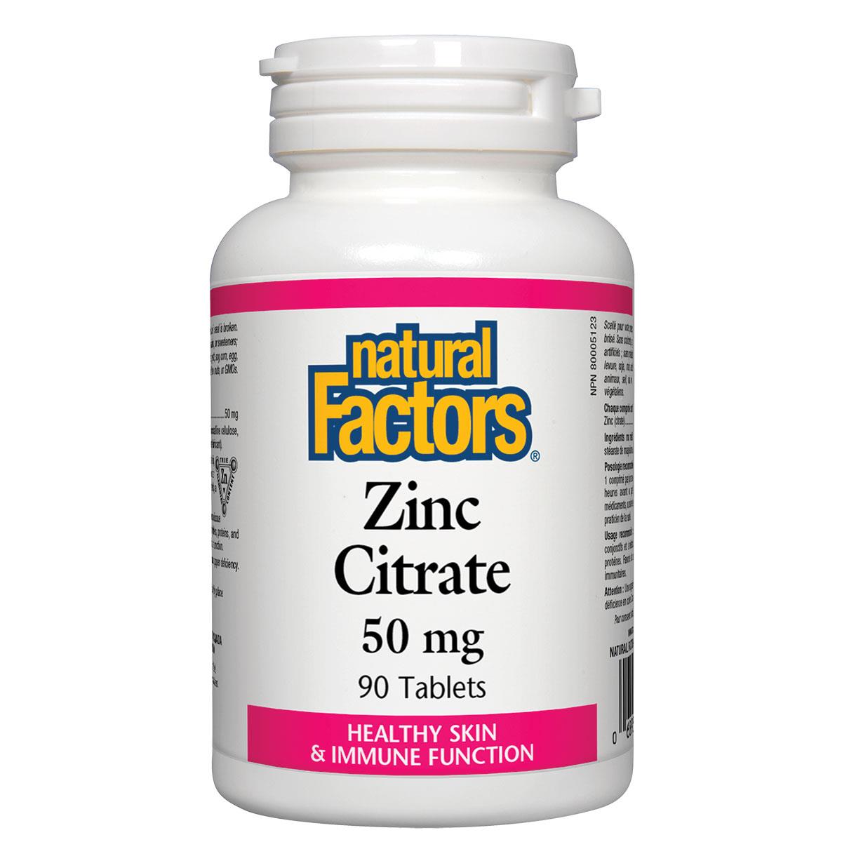 Natural Factors Zinc Citrate, 50mg, 90 Tabs