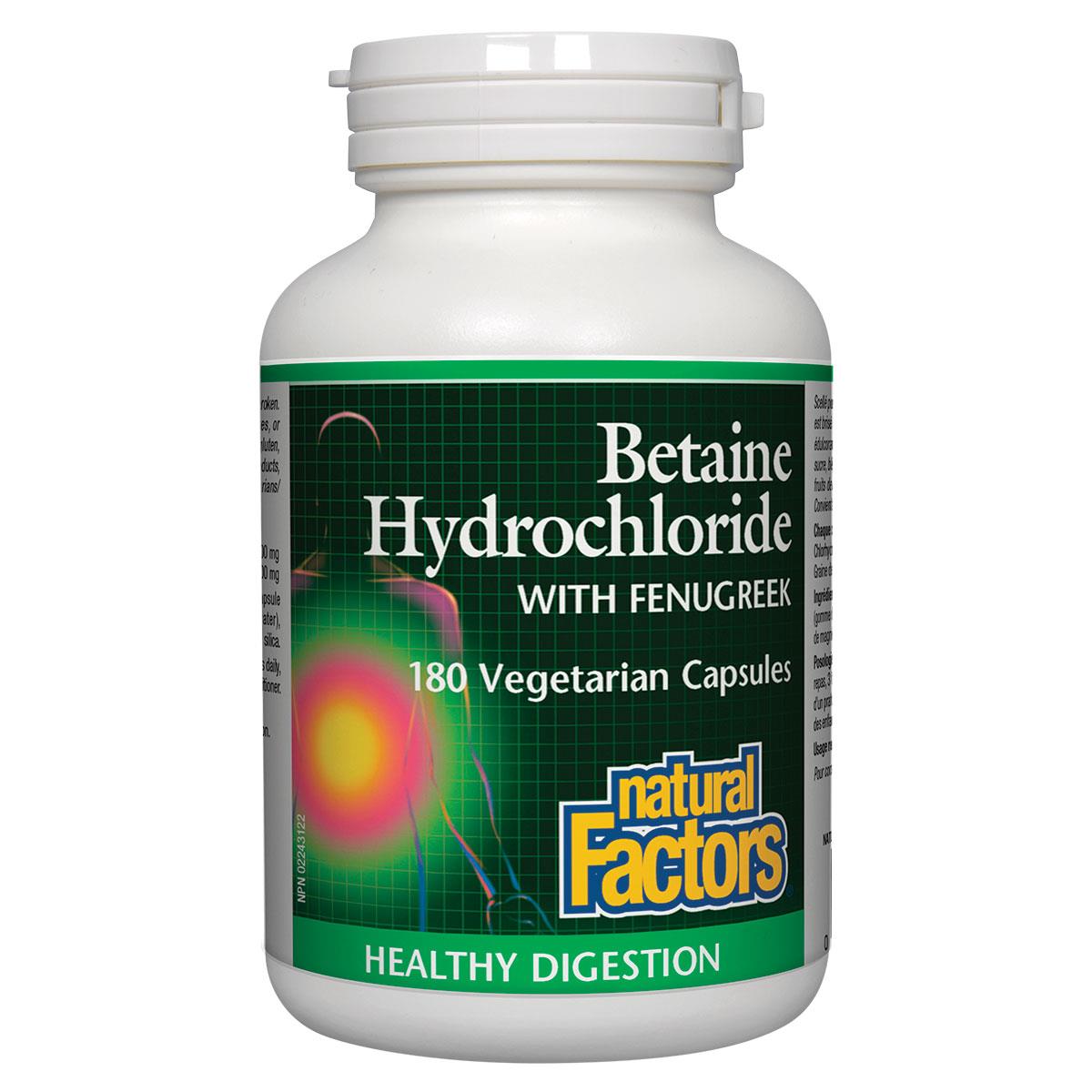 Natural Factors Betaine Hydrochloride with Fenugreek - 180 VCaps - Homegrown Foods, Stony Plain
