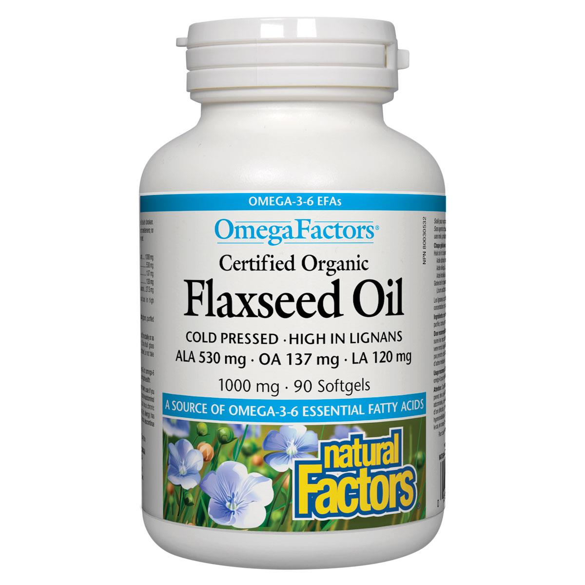 Natural Factors Organic Flaxseed Oil, 1000mg, 90 softgels