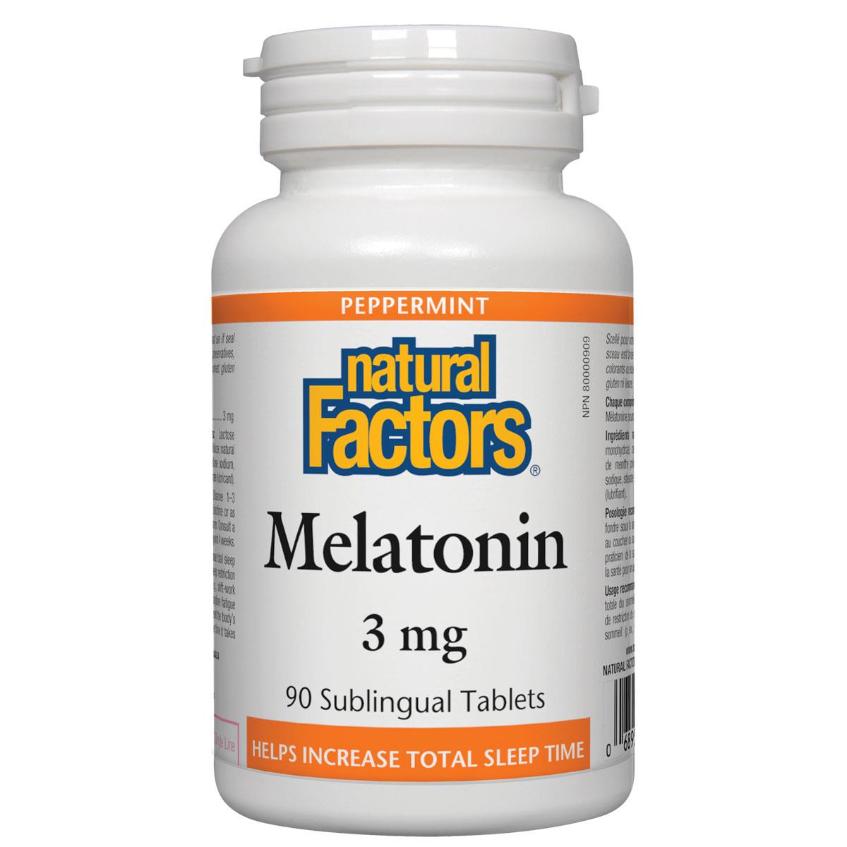 Natural Factors Melatonin (Peppermint), 3mg, 90 Sublingual Tablets