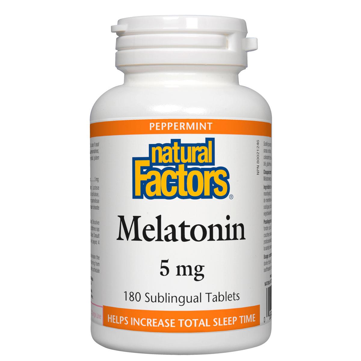 Natural Factors Melatonin (Peppermint), 5mg, 180 Sublingual Tablets