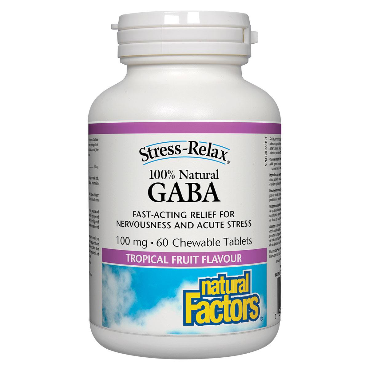 Natural Factors Gaba (Tropical flavour), 100mg, 60 Chewable Tablets